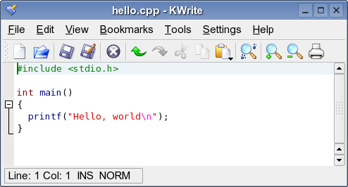 hello.cpp in KWrite