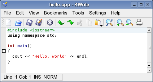 hello.cpp in KWrite